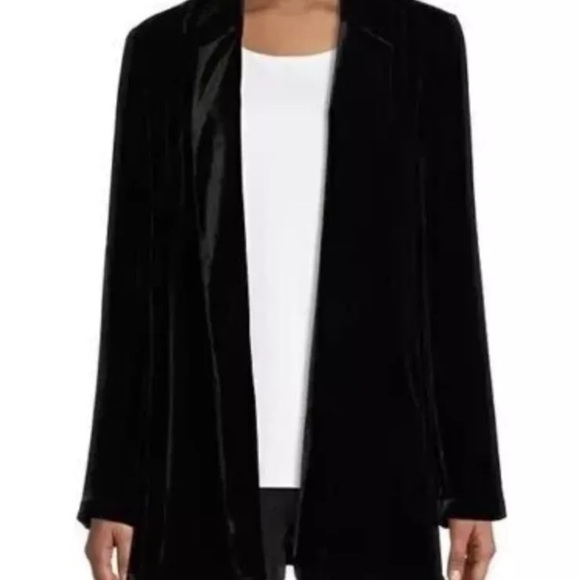 Eileen Fisher NWT $398 Deep Black Silk Velvet Blazer Topper Relaxed Fit XS - Picture 3 of 8